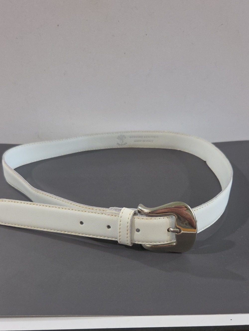 Firenze White Leather Women's Belt with Silver Buckle. Made In Italy. 26"-30"